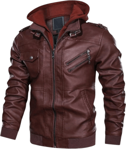 Maiyifu-GJ Motorcycle Jacket for Men PU Faux Leather Removable Hooded Bomber Jacket Vintage Casual Zip Up Warm Winter Coat Medium Red