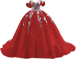 Mouccy Sparkly Embroidery Floral Quinceanera Dresses Off Shoulder Tulle Sweet 16 Dresses with Train Puffy Prom Ball Gowns 22 Plus Red