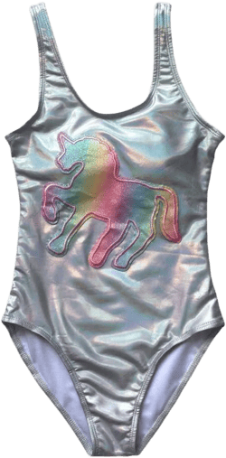 Lola and the Boys Hologram Unicorn Metallic Swimsuit in Silver
