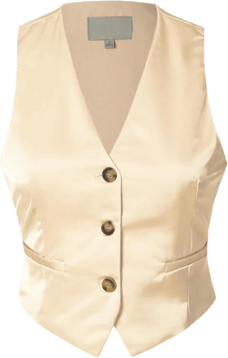 Design by Olivia Women's Fully Lined Button Up V-Neck Tuxedo Suit Vest Waistcoat Medium Cream Beige (Satin Crop)