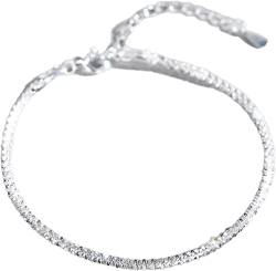QLKILYR Silver Link Bracelet for Women, 14K White Gold Plated Hypoallergenic Lightweight Cute Sparkle Chain Bracelet, Small Adjustable Shiny Simple Bracelet Silver 1
