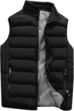ZHUER Men's Outdoor Casual Vest Coat Stand Collar Sleeveless Padding Puffer Vest Lightweight Zip Quilted Gilet Jacket Outwear 3X-Large Black