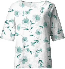 Linen Cotton Shirts for Women 2024 Summer 3/4 Sleeve Loose Blouse Tees Dressy Casual Crewneck Tops Lightweight Comfy Tshirt Greens at Amazon Women’s Clothing store
