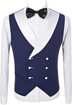 Mens Navy Blue Double Breasted Slim Fit Waistcoat Shawl Lapel Wedding Vests XX-Large Navy Blue