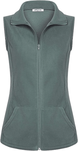SeSe Code Women's Casual Zip Up Front Lightweight Fleece Vest with Pockets Green XX-Large