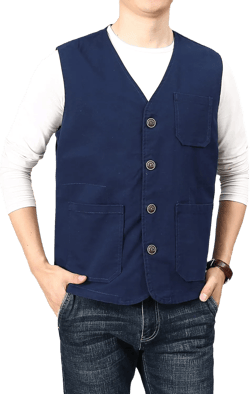 PRIJOUHE Men's Casual Outdoor Cotton Vest Lightweight Breathable Multi-Pocket Fishing Safari Travel Vests Outwear Small 02-navy