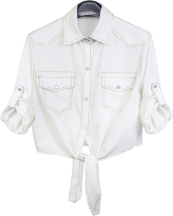 PUWEI Women's Denim Shirts Casual Button Up 3/4 Sleeve Tie Front Jean Crop Tops XX-Large White