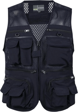 Cargo Vest for Men Casual Outdoor Work Fishing Travel Vest Jacket Multi Pockets Plus Size Mesh Hiking Climbing Vest X-Large A- Navy
