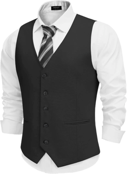 COOFANDY Men's Linen Vest Casual Linen Slim Fit Suit Vests Dress Waistcoat Wedding Business Prom XX-Large Black