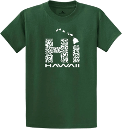 Joe's USA Koloa Surf Hawaiian Islands Tribal Hi Hawaii Shirts in Regular, Big & Tall 3X-Large Forest Green With White Logo