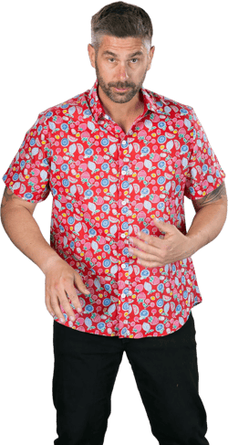 Fruits on Red Print Cotton Slim Fit Mens Shirt Short Sleeve