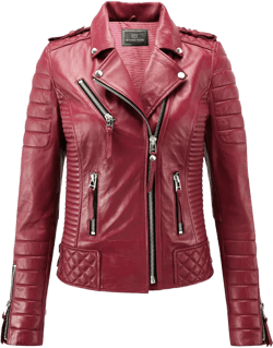 Benjer Skins Women's Leather Jacket Motorcycle Racing Cafe Racer Biker Jacket Black Medium Dark Red