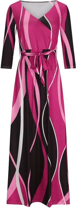 Plus Size Dresses for Curvy Women Maxi Wedding Guest Party Wrap Dress Long Summer 2025 with Sleeves Small 01# Hot Pink