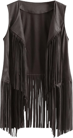 DASAYO Womens Sleeveless Tassel Jacket Loose Hippie Vest Faux Leather Tassels Fringed Suede Fringe Jackets Fall Outwear Medium Gray #3
