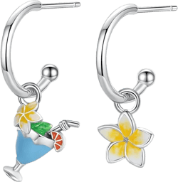 925 Sterling Silver Luminous Hoop Earrings for Women - Colorful Cubic Zirconia, Hypoallergenic, Glow in the Dark Floral Wine Glass Earrings