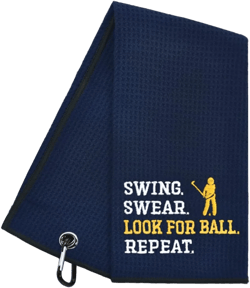 Hafhue Swing Swear Look for Ball Repeat Funny Embroidered Microfiber Golf Towels for Golf Bags with Clip, Golf Gifts for Men Women, Golf Accessories for Men Women, Birthday Gift for Golf Fan (GRM018)