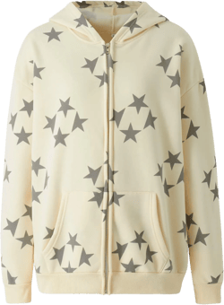 lisenraIn Women Teen Girls Star Pattern Zip Up Hoodie Y2K Vintage Oversized Sweatshirt Spring Fall Aesthetic Trendy Jacket Beige Large