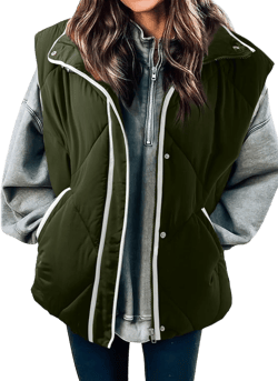 SHEWIN Puffer Vest Causal Sleeveless Quilted Jackets Zip Up Outerwear Vests Womens Fall Fashion 2024