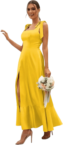 EBCoin Bridesmaid Dresses for Women Satin Square Neck Side Split Midi Spaghetti Strap Formal Party Dress : Clothing, Shoes & Jewelry