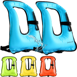 Meooeck 2 Pcs Snorkeling Vest for Adults Safety Inflatable Snorkel Vest for Swim Kayaking Swimming Diving Surfing, Load up to 220 Ibs Classic Blue