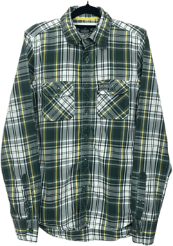 Superdry Dark Green White Yellow Checkered Long Sleeve Button Up Business Polo Dress Shirt S C98