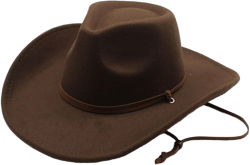 Classic Western Cowboy Hat Retro Wide Brim Felt Cowgirl Hat for Women&Mens with String 118 Coffee