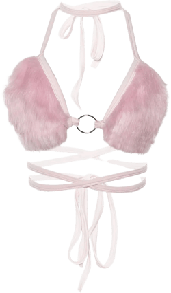 Women’s Rave Fluffy Fur Bra Top Sexy Faux Fur Strappy Halter Lace-up Bikini Bralette Top for Music Festival Party Clubwear