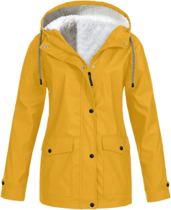 Fleece Lined Raincoat for Women Waterproof with Hood Solid Color Lightweight Outdoor Windbreaker Jacket Outerwear Yellow, 3X-Large
