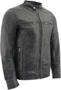 Milwaukee Leather SFM1830 Men's 'Cafe Racer' Triple Stitch Black and Grey Leather Jacket
