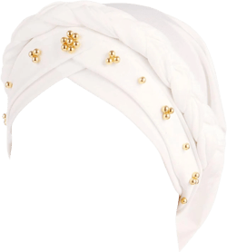 Knot Pre-Tied Bonnet Elastic Headwrap African Women Turban Cap Beaded Headscarf Twisted Braid Head Wrap Hat White One Size