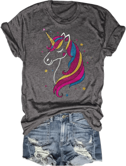 Glitter Unicorn Shirt for Women Funny Short Sleeve Birthday T-Shirt Cute Magical Graphic Tees Tops