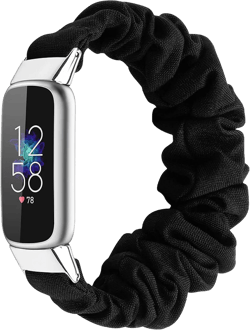 Scrunchies Compatible with Fitbit Luxe Bands, Women Fancy Elastic Bracelet Stretch Soft Fabric Replacement Wristbands Straps for Fitbit Luxe Fitness Tracker, Small/Large Black Small