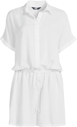 Lands' End Women's Plus Size Button Front Swim Cover-up Romper - 1x - White