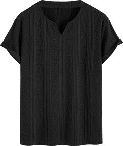 Men's Muscle Slim Fit T Shirt, Notch V-Neck Longline Henly Ribbed Fitted T-Shirt, Basic Short Sleeves Tee Shirts Top