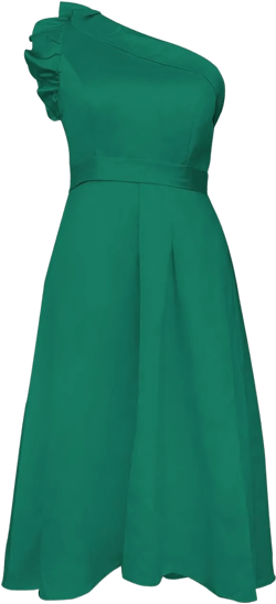 Womens One Shoulder High Low Elegant Evening Gown with Pocket Satin A Line Formal Midi Wedding Guest Dress 4 Green