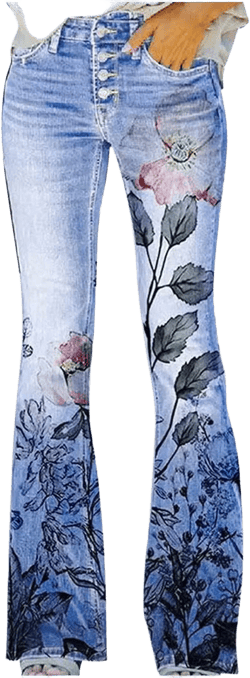 SMIDOW Womens High Waisted Flare Jeans Trendy 2023 Floral Print Bell Bottom Denim Pants Mid Rise Fitted