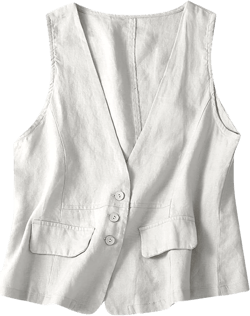 COTECRAM Cotton Linen Vest for Women 2023 Casual Sleeveless Button Down Jacket Lightweight Summer Loose Vests Outerwear Medium C White