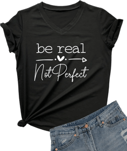 DANVOUY Cute Graphic Tee Shirts Funny Short Sleeve Casual V-Neck Shirt Tops