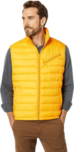 Cole Haan Men's Quilted Puffer Vest with Chest Zip Pocket Yellow Large