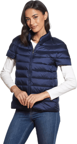 Martha Stewart Women's Short Sleeve Quilted Down Puffer Vest Large Navy