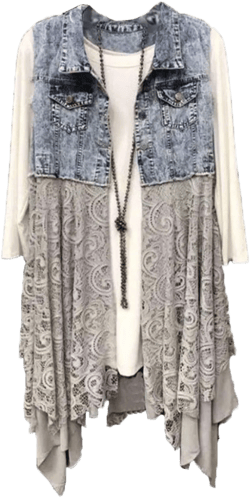 FindThy Women’s Denim Vest Sleeveless Ripped Draped Patchwork Cardigan Jean Vest with Irregular Lace Extender Hem Denim Blue XX-Large