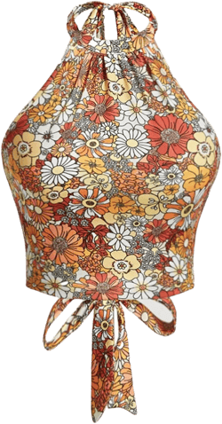 SOLY HUX Women's Plus Size Floral Print Tie Backless Halter Top Sleeveless Casual Summer Crop Tops Large Plus Multicolor