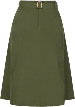 INSPIRE CHIC Women's High Waist Elastic Back A-Line Belted Corduroy Midi Skirt with Pockets Army Green X-Small