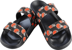 FOCO Women's NFL Team Logo Double Strap Shimmer Sandals Cleveland Browns 11-12 Team Color
