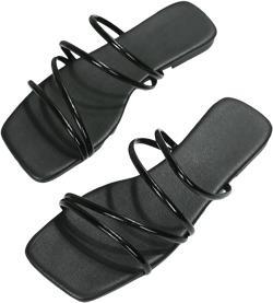 GORGLITTER Women's Strappy Flat Sandals Cute Dressy Open Toe Slip on Slide Sandals 8 Black