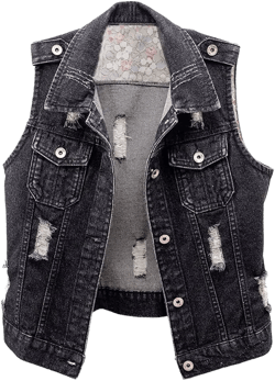Kedera Womens Denim Jean Vest Classic Junior Button Up Cropped Distressed Sleeveless Jean Jacket Medium Black