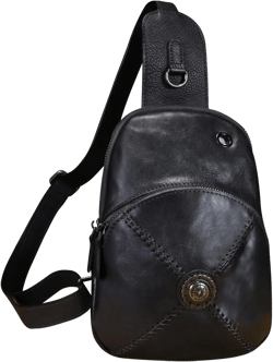 Genuine Leather Silng Bag for Women Small Vintage Leather Sling Backpack Fashion Shoulder Crossbody Bag Chest Purse Black