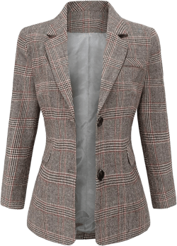 Womens Plaid Blazer Classic Notch Lapel Button Long Sleeve Slim Checker Jacket Outwear Medium Mocha