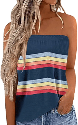 Fronage Womens Tube Tops Strapless Striped Tanks Backless Sexy Casual Bandeau Sleeveless Shirts at Amazon Women’s Clothing store
