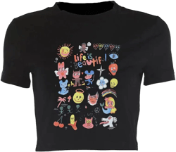 Baby Tees for Women Y2K Summer Graphic Print Vintage Teen Girls Crop Top T Shirt XX-Large Tee 9